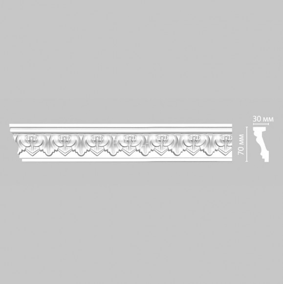 Плинтус DECOMASTER 95214F гибкий (70x30x2400) потолочный с рисунком капли с пальметтами из полиуретана, белый под покраску