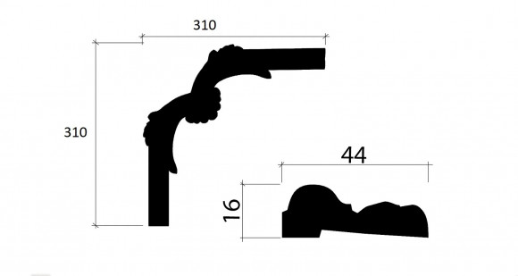 Декоративный уголок для молдингов Decor-Dizayn C2-DD400 полиуретан белый, под покраску 310х310х16 мм