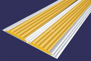 Алюминиевый порог 70 мм одноуровневый противоскользящий АП-70-Анод серебро-желтый 2,0 м