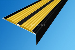Угловой порог алюминиевый 70х22 с резиновыми вставками АУ-70-Краш черный глянец-желтый 2,0 м