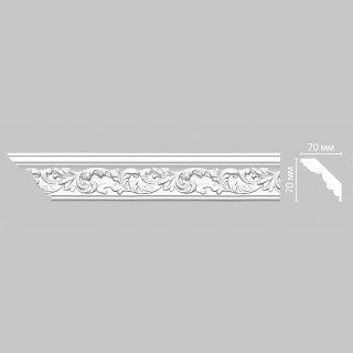 Плинтус DECOMASTER 95775F гибкий (70x70x2400) потолочный с рисунком растительный орнамент из полиуретана, белый под покраску