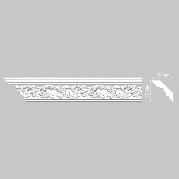 Плинтус DECOMASTER 95775F гибкий (70x70x2400) потолочный с рисунком растительный орнамент из полиуретана, белый под покраску