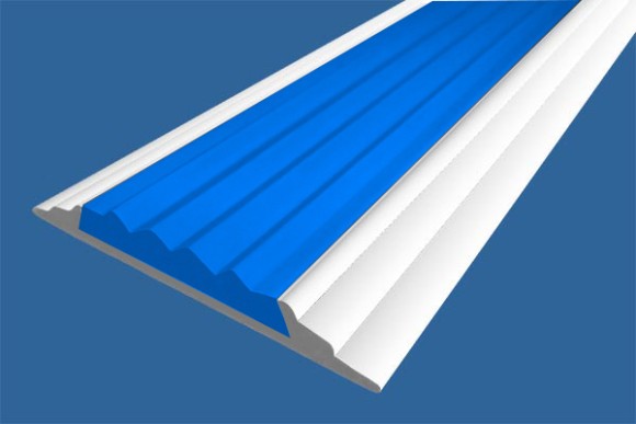 Алюминиевая  полоса 46 мм с резиновой вставкой АП-46-Краш белый глянец-синий 1,5 м