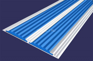 Алюминиевый порог 70 мм одноуровневый противоскользящий АП-70-Анод серебро-синий 2,0 м