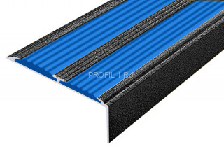 Алюминиевый угол-порог 70х22 с 2-мя противоскользящими вставками АУ-70-Антик серебро-синий 2,0 м