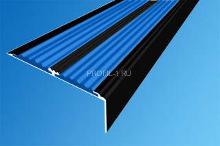 Угловой порог алюминиевый 70х22 с резиновыми вставками АУ-70-Краш черный глянец-синий 2,0 м