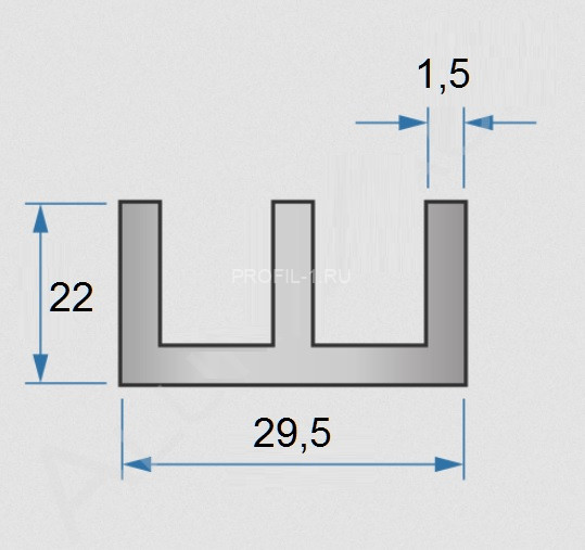 Алюминиевый профиль ш-образный 29,5х22х1,5 шн мм 3м Алюминиевый профиль ш-образный 29,5х22х1,5 шн мм 3м