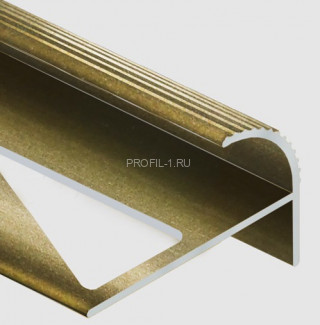 Алюминиевый профиль F-образный округлый с рифлением для ступеней 12 мм PV57-08 шампань матовая 2,7 м Алюминиевый профиль F-образный округлый с рифлением для ступеней 12 мм PV57-08 шампань матовая 2,7 м