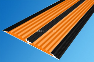 Полоса алюминиевая 70 мм с резиновыми вставками АП-70-Краш черный глянец-оранжевый 2,0 м