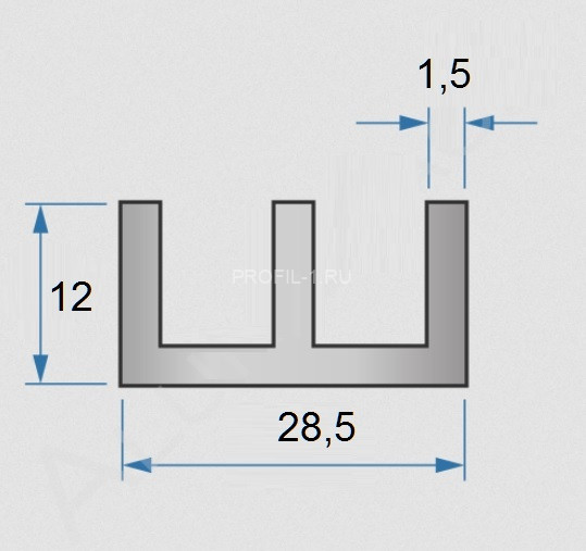 Алюминиевый профиль ш-образный 28,5х12х1,5 шв мм 3м Алюминиевый профиль ш-образный 28,5х12х1,5 шв мм 3м