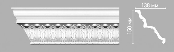 Плинтус потолочный  150х138х2400 мм Decomaster 95139 из полиуретана белый под покраску