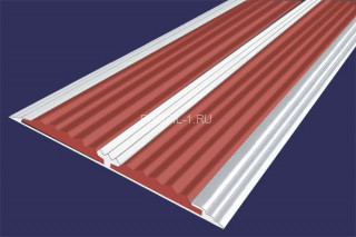 Алюминиевый порог 70 мм одноуровневый противоскользящий АП-70-Анод серебро-красный 2,0 м