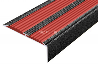 Алюминиевый угол-порог 70х22 с 2-мя противоскользящими вставками АУ-70-Антик серебро-красный 2,0 м