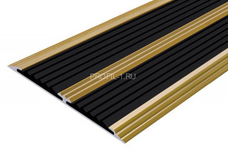 Алюминиевая полоса с 2-мя противоскользящими вставками АП-70-Антик золото-черный 1,5 м