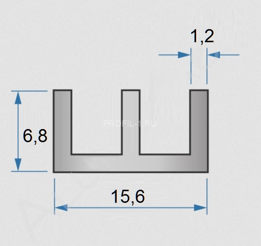 Алюминиевый профиль ш-образный 15,6х6,8х1,2 ал265 мм 3м