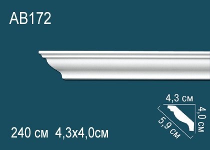 Потолочный плинтус гладкий Перфект AB172 белый полиуретан 40х59х43 мм 240 см