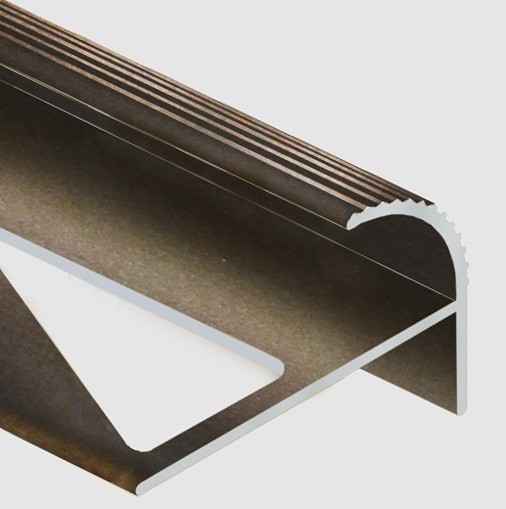 Алюминиевый профиль F-образный округлый с рифлением для ступеней 12 мм PV57-06 бронза матовая 2,7 м