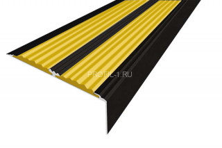 Алюминиевый угол-порог противоскользящий 70х22 мм АУ-70-Анод черный-желтый 2,0 м