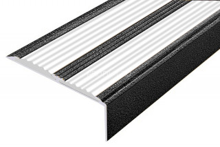 Алюминиевый угол-порог 70х22 с 2-мя противоскользящими вставками АУ-70-Антик серебро-белый 2,0 м