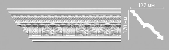 Плинтус потолочный 170х172х2400 мм Decomaster 95141 из полиуретана белый под покраску