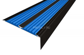 Алюминиевый угол-порог противоскользящий 70х22 мм АУ-70-Анод черный-синий 2,0 м