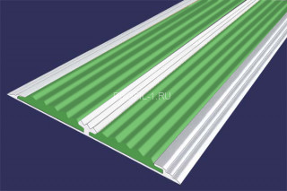 Алюминиевый порог 70 мм одноуровневый противоскользящий АП-70-Анод серебро-зеленый 2,0 м