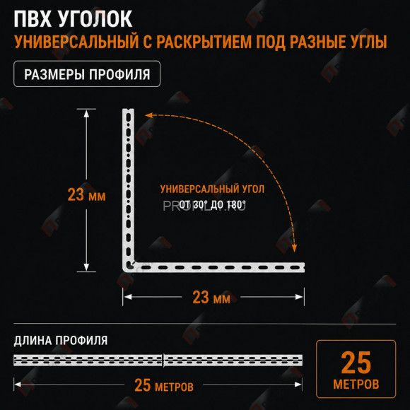 Уголок штукатурный универсальный ПВХ перфорированный 23х23 мм рулон 25 м Уголок штукатурный универсальный ПВХ перфорированный 23х23 мм рулон 25 м