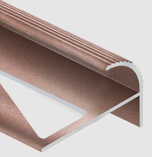 Алюминиевый профиль F-образный округлый с рифлением для ступеней 12 мм PV57-14 розовый матовый 2,7 м