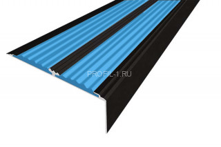 Алюминиевый угол-порог противоскользящий 70х22 мм АУ-70-Анод черный-голубой 2,0 м