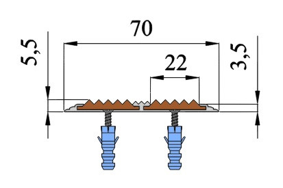 Алюминиевый порог 70 мм одноуровневый противоскользящий АП-70-Анод серебро-оранжевый 2,0 м