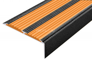 Алюминиевый угол-порог 70х22 с 2-мя противоскользящими вставками АУ-70-Антик серебро-оранжевый 2,0 м