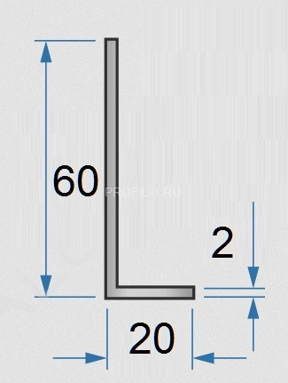 Алюминиевый уголок 20х60х2 мм 3м разнополочный