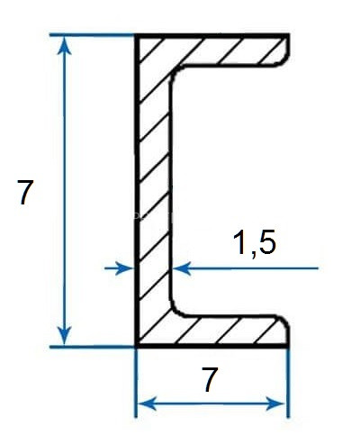 Швеллер алюминиевый П-профиль 7х7х7х1,5 мм 3м Швеллер алюминиевый П-профиль 7х7х7х1,5 мм 3м