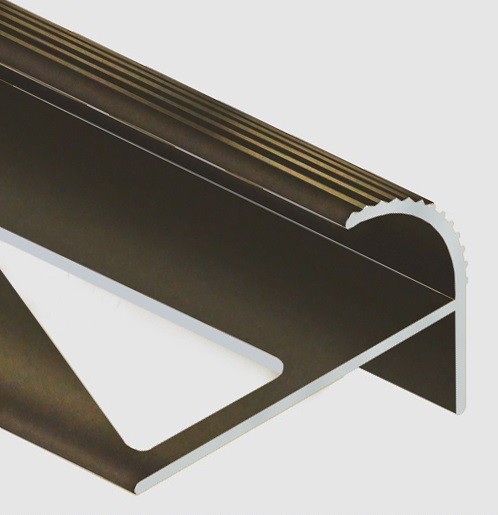Алюминиевый профиль F-образный округлый с рифлением для ступеней 12 мм PV57-10 коричневый матовый 2,7 м