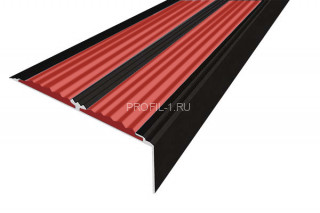 Алюминиевый угол-порог противоскользящий 70х22 мм АУ-70-Анод черный-красный 2,0 м