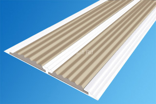 Порог алюминиевый 70 мм плоский противоскользящий АП-70-Краш белый глянец-бежевый 2,0 м