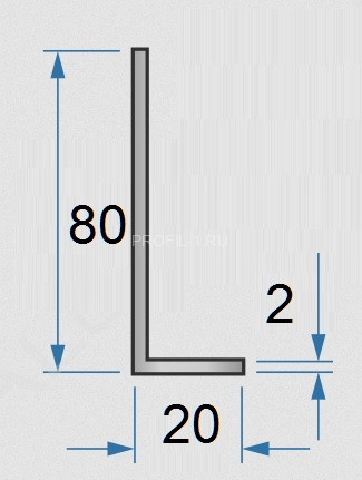 Алюминиевый уголок 20х80х2 мм 3м разнополочный Алюминиевый уголок 20х80х2 мм 3м разнополочный