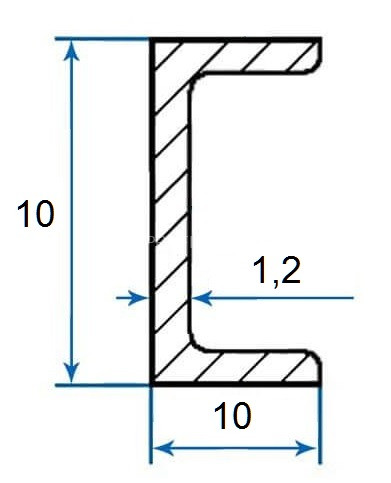 Швеллер алюминиевый П-профиль 10х10х10х1,2 мм 3м