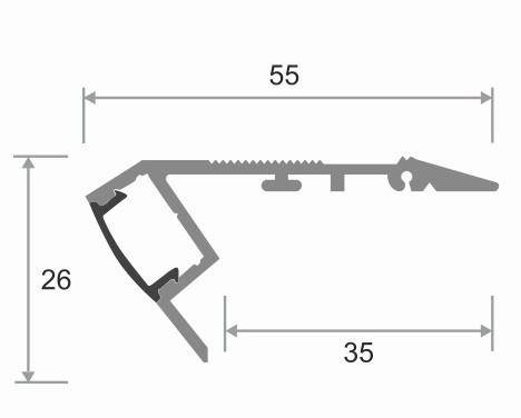Светодиодный профиль алюминиевый 55х26 мм ПС-5528В серебро матовое 2,7 м