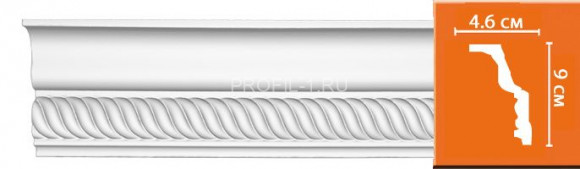 Плинтус DECOMASTER 95088 (90x46x2400) потолочный с рисунком витой профиль классика из полиуретана, белый под покраску