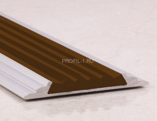 Противоскользящий порог алюминиевый с резиной  46 мм ПО-46+ПР-15 серебро матовое-коричневый 2,7 м