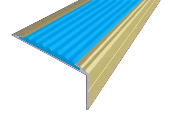 Алюминиевый угол-порог 26х50 мм с резиновой вставкой АУ-50-Анод золото-голубой 2,0 м