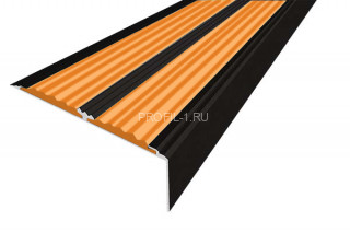 Алюминиевый угол-порог противоскользящий 70х22 мм АУ-70-Анод черный-оранжевый 2,0 м