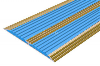 Алюминиевая полоса с 2-мя противоскользящими вставками АП-70-Антик золото-голубой 1,5 м