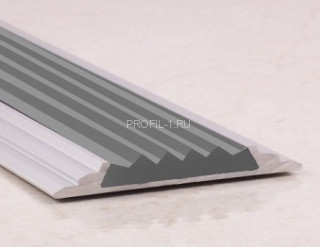 Противоскользящий порог алюминиевый с резиной  46 мм ПО-46+ПР-15 серебро матовое-серый 2,7 м