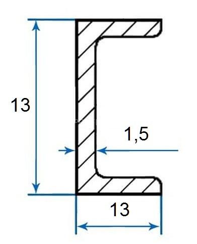 Швеллер алюминиевый П-профиль 13х13х13х1,5 мм 3м