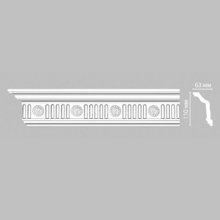 Плинтус DECOMASTER DT-88152 (110x63x2400) потолочный с рисунком каннелюры с розетками из полиуретана, белый под покраску