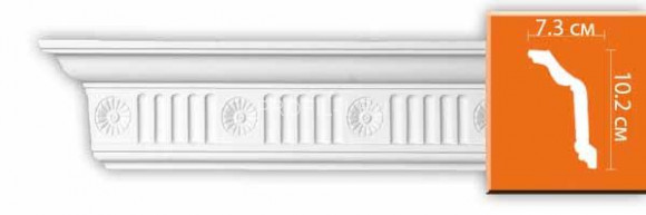 Плинтус DECOMASTER DT-88152 (110x63x2400) потолочный с рисунком каннелюры с розетками из полиуретана, белый под покраску