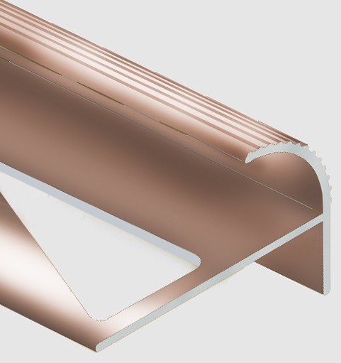 Алюминиевый профиль F-образный округлый с рифлением для ступеней 12 мм PV57-07 бронза блестящая 2,7 м