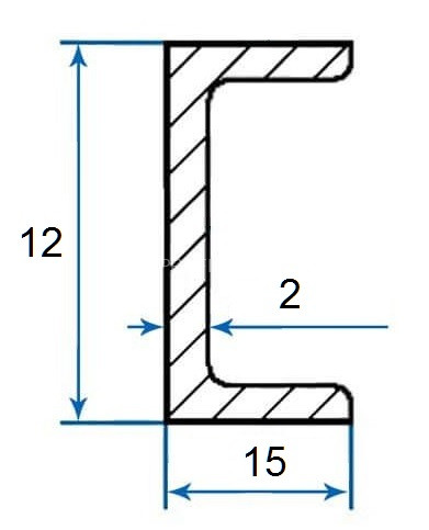 Швеллер алюминиевый П-профиль 15х12х15х2 мм 3м